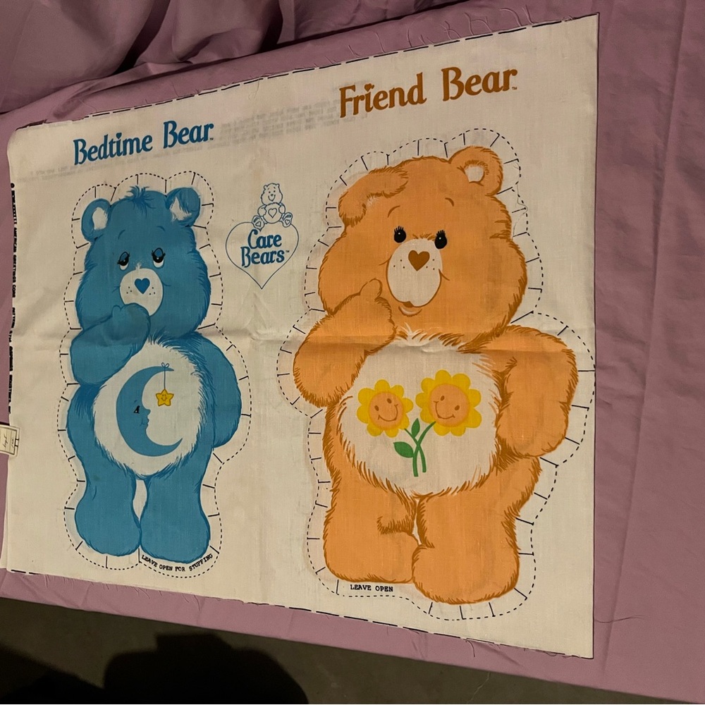 Vintage Care Bears Panel Featuring Bedtime Bear (Blue) & Friend Bear (Orange)